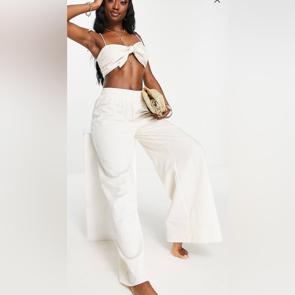 ASOS tie knot front top & pants beach set